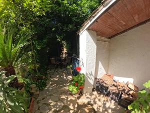 a backyard with a patio with plants and a table at Molino del Caracol in Benaoján +19 photos