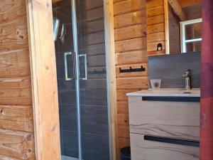 a bathroom with a shower and a sink at Le Temps-Passe in Saint-Jean-d'Aulps +38 photos