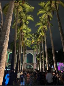a group of palm trees in front of a building at Recanto de Paz Lapa - RJ in Rio de Janeiro