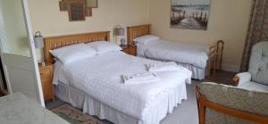 a bedroom with two beds and a chair at Lee Cottage Appledore in Appledore