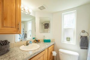 a bathroom with a sink and a toilet and a mirror at Emmanuel in Fort Bragg +27 photos