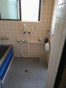 a bathroom with a shower and a tub and a sink at Minshuku Zabaru in Ishigaki Island +57 photos