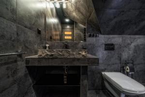 a bathroom with a marble sink and a toilet at Luxury holiday villa, pool, sauna, jacuzzi in Nowy Targ +47 photos
