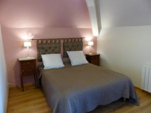 a bedroom with a bed with two night stands and two lamps at Gîte de charme à la campagne - 6 pers. - FR-1-489-17 in Bagneux