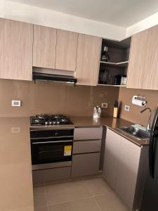 a small kitchen with a stove and a sink at El paraíso in Gaira