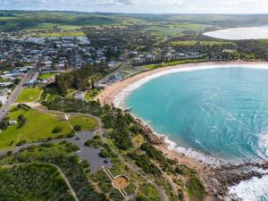 an aerial view of a beach and the ocean at Forrest House Victor Harbor in Victor Harbor