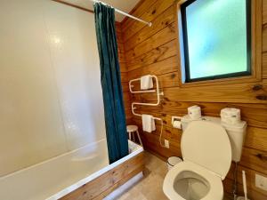 a bathroom with a toilet and a window and a tub at Tekapo Glade - Lake Tekapo in Lake Tekapo