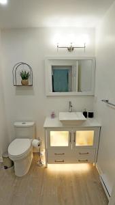 a bathroom with a toilet and a sink and a mirror at Svitanok in Victoria +3 photos