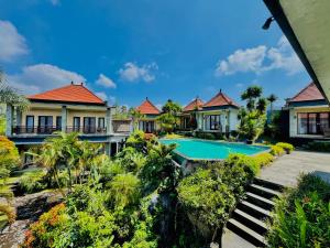 an aerial view of a resort with a swimming pool at Villa Danu Kintamani in Kintamani