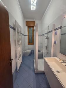 ein Badezimmer mit Waschbecken, Dusche und Toilette in der Unterkunft Beachside Villa in Quercianella + 7 Fotos
