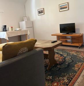 a living room with a couch and a coffee table at Penzion TTT in Bled