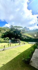 a view of a park with a grass field at Ritualodge in Bora Bora