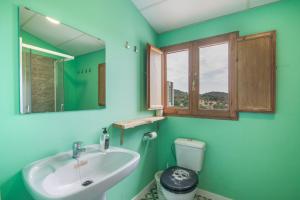 a green bathroom with a sink and a toilet at El Corralon de Severo in Hinojales +26 photos