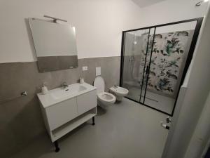 a bathroom with a toilet and a sink and a mirror at Country House Atessa in Atessa +14 photos