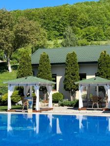 a house with a swimming pool with two gazebos at Pensiunea Eden in Jibou +11 photos