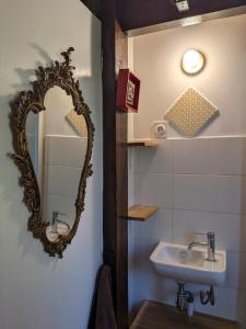 a bathroom with a mirror and a sink at LoFt Les Castilléres in Condat-sur-Trincou +55 photos