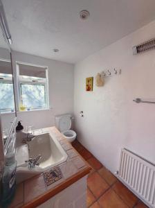 a bathroom with a sink and a toilet at 2 bed cottage, in the Wicklow Mountains in Tinahely +21 photos