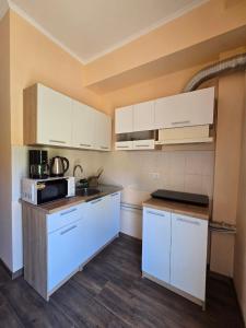 a kitchen with white cabinets and a counter top at ОлександріЯ in Odesa