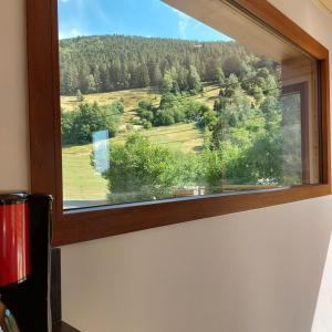 a window with a view of a mountain at Chalet Les Noisetiers in Rochesson