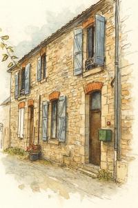 a drawing of a stone building with windows at ROMELLA's ROOM in Saint-Projet