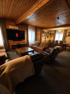 a living room with a couch and a tv at Cabana Brazilor in Câmpina