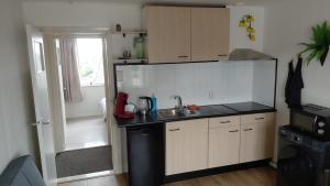 a kitchen with a sink and a counter top at Vijverzicht Krabbendijke centrum in Krabbendijke