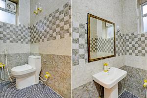 two pictures of a bathroom with a toilet and a sink at Hotel Grand Marina Near IGI Airport Delhi in Bichpuri