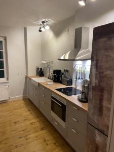 a kitchen with a sink and a stove top oven at Altstadtmeise Elegance in Meisenheim