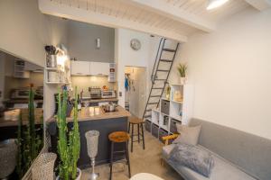 a kitchen and living room with a ladder in a room at Tiny Loft Harz in Sankt Andreasberg