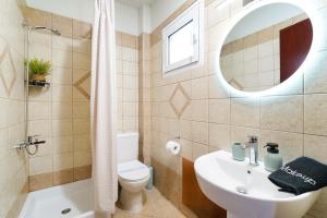 a bathroom with a sink and a toilet and a mirror at Porto Nuovo Studio 2 in Limenas +15 photos