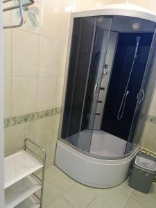 a shower with a glass door in a bathroom at Sea Cloud Hotel in Zatoka +29 photos