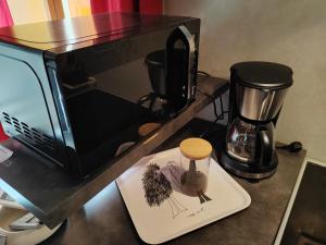 a microwave sitting on a counter next to a coffee maker at Maison individuelle, au calme in Visan +4 photos