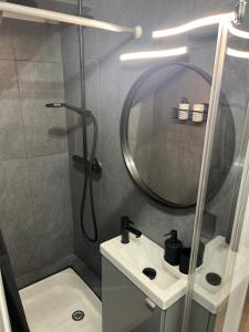 a small bathroom with a shower and a sink at Cocon 2 pièces - Design premium in Alfortville