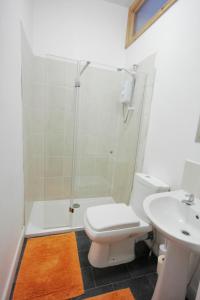 a bathroom with a shower and a toilet and a sink at William Street North in Chesterfield