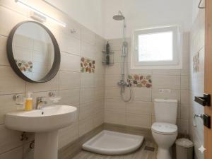 a bathroom with a sink and a toilet and a mirror at Electra Gaios Apartment in Gaios