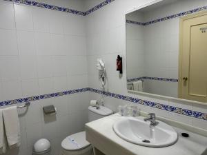 a bathroom with a sink and a toilet and a mirror at Hotel Nerja Club by Dorobe in Nerja
