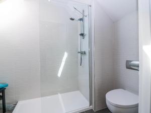 a bathroom with a shower and a toilet at Meadowgreen Farmhouse in Forfar +40 photos