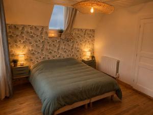 a bedroom with a bed with two night stands and two lamps at Gîte Le Riviéra in Almenêches +4 photos