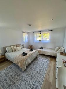 a large bedroom with a bed and a couch at Pourquoi Pas B&B in Sark +31 photos