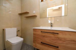 a bathroom with a toilet and a sink and a mirror at House Guesthouse Stipe in Lopar