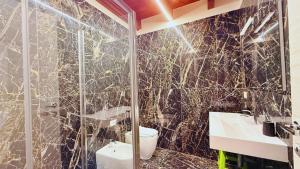 a bathroom with a shower and a toilet and a sink at Residence Besano in Besano +27 photos