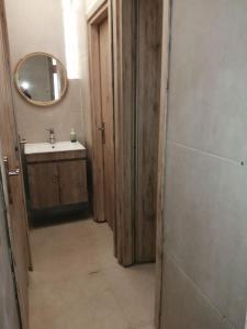 a bathroom with a sink and a mirror at Courtyard Cottage in Athens