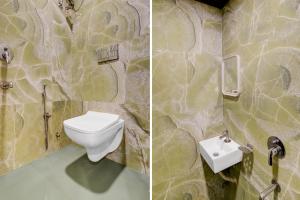 two pictures of a bathroom with a toilet and a sink at FabHotel Pride Suitz in Mumbai