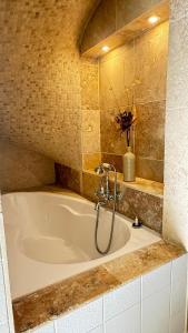 a bath tub with a shower in a bathroom at La Largarde in Six-Fours-les-Plages +41 photos