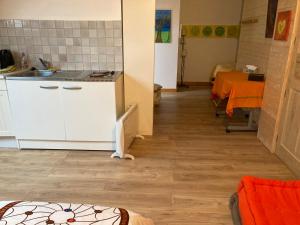 a kitchen with a sink and a counter top at Studio à la Ferme in Limpiville