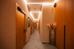 a hallway with a vase with a plant in it at Diplomatico Hotel in Odesa