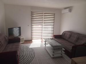 a living room with two couches and a flat screen tv at Villa Riverside Haven in Hadžići