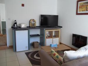 a living room with a tv and a couch at Le Bel Coin in Ginoles +11 photos