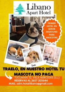 a flyer for an nitschko hotel hotel with two dogs at Hotel Libanno Apartt in Villa Mercedes
