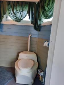 a small bathroom with a toilet in a room at Kystbua 360 in Saltstraumen +3 photos